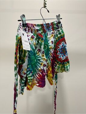 High-Waist Multicolor Floral Tie-Detail Shorts